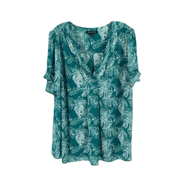 41 Hawthorn Green Tropical Short Sleeve Blouse Resort Short Sleeve Sz 2X - Picture 1 of 4